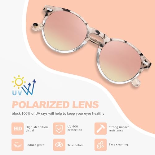 CARFIA Retro Polarized Sunglasses for Women UV Protection Acetate Classic Vintage Style Round Shades