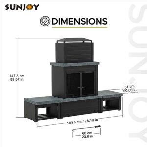 Sunjoy Outdoor Fireplace, Patio Wood Burning Steel Fireplace with Chimney, Log Holders, Fireplace Tool and PVC Cover, Black