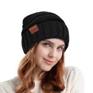 Rosoz Womens Beanies for Winter Slouchy Beanies for Women Knit Warm Winter Hats for Women Thick for Cold Weather Black