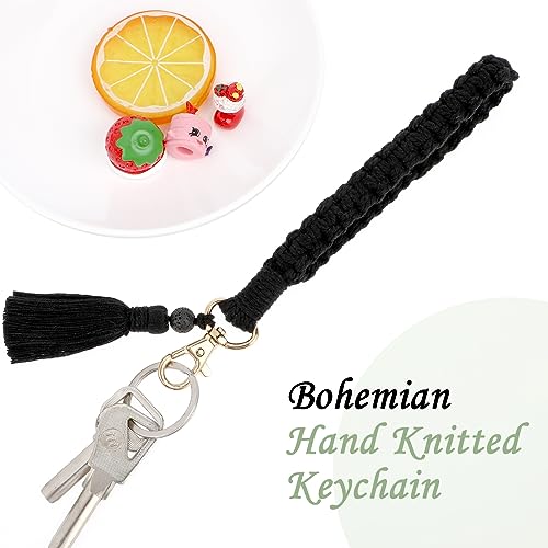 Lusofie Boho Wrist Keychain Tassel Wristlet Keychain Keyring Holder Key Wrist Lanyard for Women(Black)