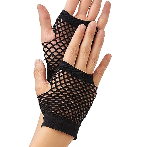 OTPEH Short Fishnet Gloves Fingerless For Women Fish Net Mesh Emo Goth 80s Scene Accessories