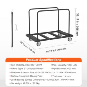 VEVOR Folding Table Cart, 1800 LBS Heavy Duty Table Trolley with 5" Swivel Wheels, Black Desk Trolley for Garage, Home, Warehouse, Party Event Hotel Furniture 10 Table Capacity