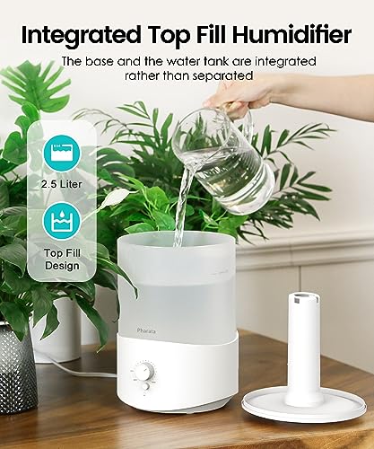 Pharata® Humidifiers for Bedroom Home, 2.5L Top Fill Cool Mist Humidifier for Baby with Essential Oil Diffuser, Ultrasonic Air Humidificador for Large Room Indoor Plants, Lasts Up to 28H, (White)