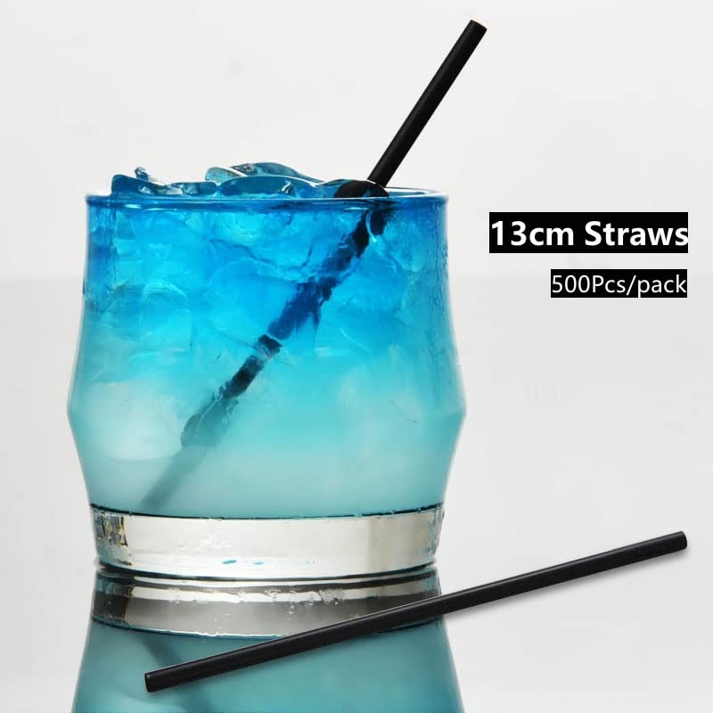 500Pcs Black Disposable Straws，5.12’’ Straight Straw,0.16‘’ Diameter, For Kitchen,Bar,Club,Drinks, Milk, Soda, Party, Whiskey (5.12‘’)