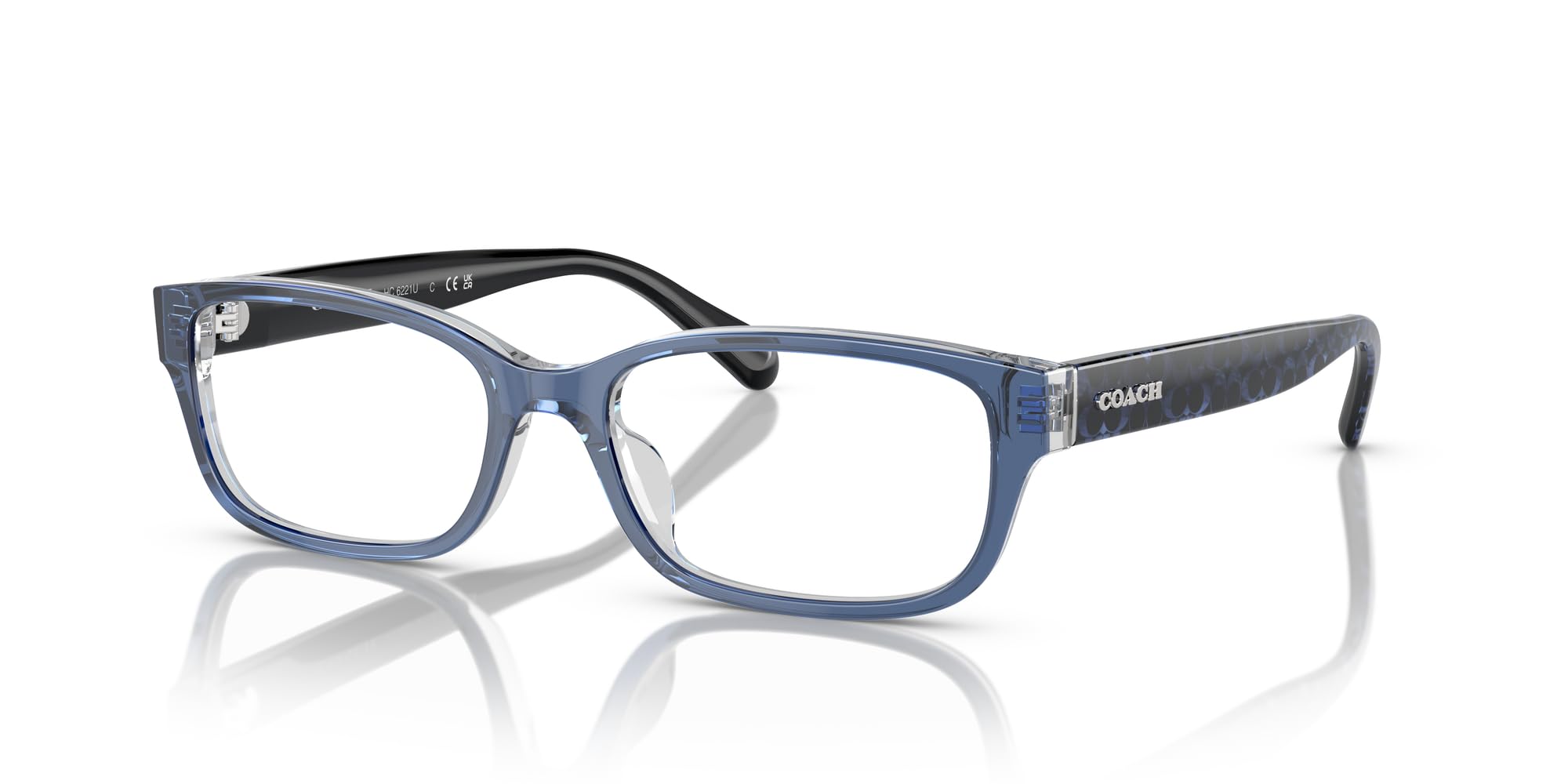 Coach HC6221U Universal Fit Prescription Eyewear Frames, Transparent Blue/Demo Lens, 52 mm