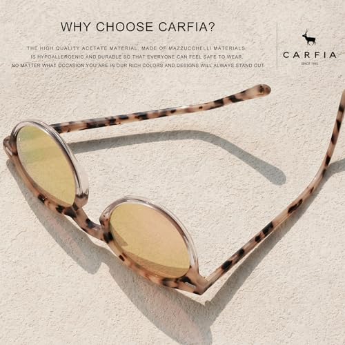 CARFIA Retro Polarized Sunglasses for Women UV Protection Acetate Classic Vintage Style Round Shades