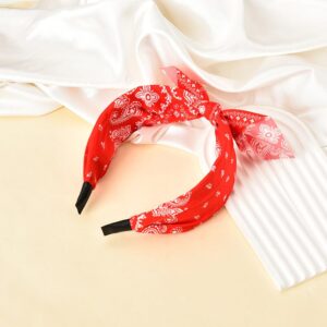 Red Boho Paisley Bandana Hair Bands with Knotted Bow and Rabbit Ear Headbands for Women and Girls - Non-Slip Headbands