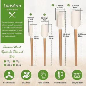 LorisArm Wooden Handle Spatula Set, 12" & 9" Rubber Spatula Silicone Spatulas for Baking Cooking and Mixing.