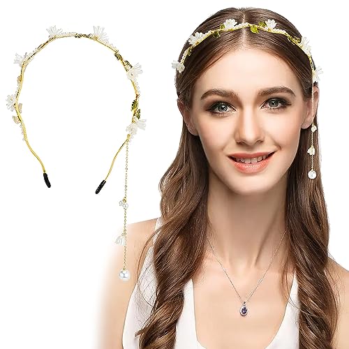 AHONEY Flower Headband for Women Girls Hair Vine Gold Leaf Boho Headband Wedding Fairy Accessories Headpiece Bridal Crown (Floral)