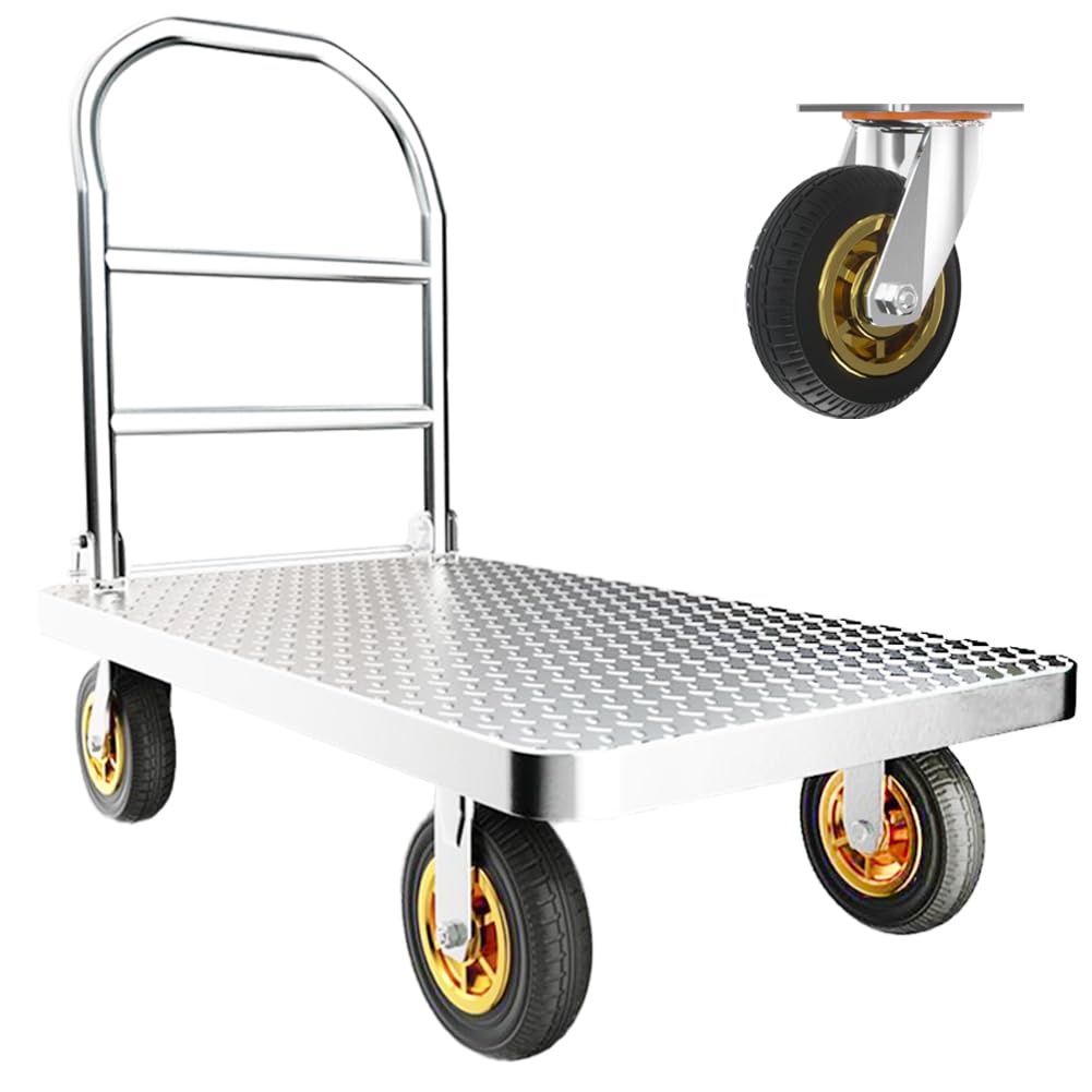 Julymoda Platform Truck,43" x 26" Large Foldable Push Cart Dolly,2000 LBS Steel Flatbed Moving Platform Trucks Hand Cart w/360 Degree 6" Swivel Wheels for Groceries, Warehouse,Garage