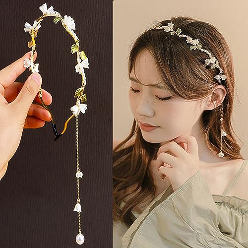 AHONEY Flower Headband for Women Girls Hair Vine Gold Leaf Boho Headband Wedding Fairy Accessories Headpiece Bridal Crown (Floral)