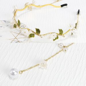 AHONEY Flower Headband for Women Girls Hair Vine Gold Leaf Boho Headband Wedding Fairy Accessories Headpiece Bridal Crown (Floral)