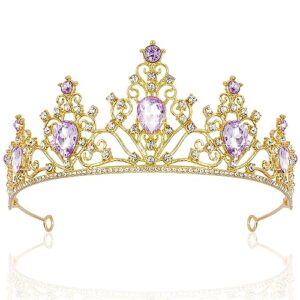 ahoney purple gem gold tiara and crown for women, crystal mermaid crown rhinestone princess tiaras for girls rapunzel crown for wedding birthday prom halloween party