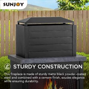 Sunjoy Outdoor Fireplace, Patio Wood Burning Steel Fireplace with Chimney, Log Holders, Fireplace Tool and PVC Cover, Black