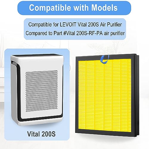 2 Pack Vital 200S H13 True Filters Replacement for LEVOIT Vital 200S Pet Allergy Air Purifier, 3-in-1 H13 Ture HEPA Filter, High-Efficiency Activated Carbon Filters, Part No.Vital 200S-RF-PA, Yellow