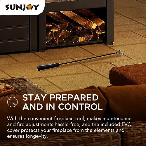 Sunjoy Outdoor Fireplace, Patio Wood Burning Steel Fireplace with Chimney, Log Holders, Fireplace Tool and PVC Cover, Black