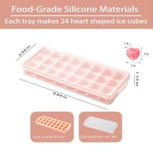 2 Pack Heart-Shaped Ice Cube Trays with lid and bin - 48 Holes Silicone Mini Heart Ice Cube Tray, BPA Free and Dishwasher Safe, Heart Shape Ice Cube Mold, Easy to Remove