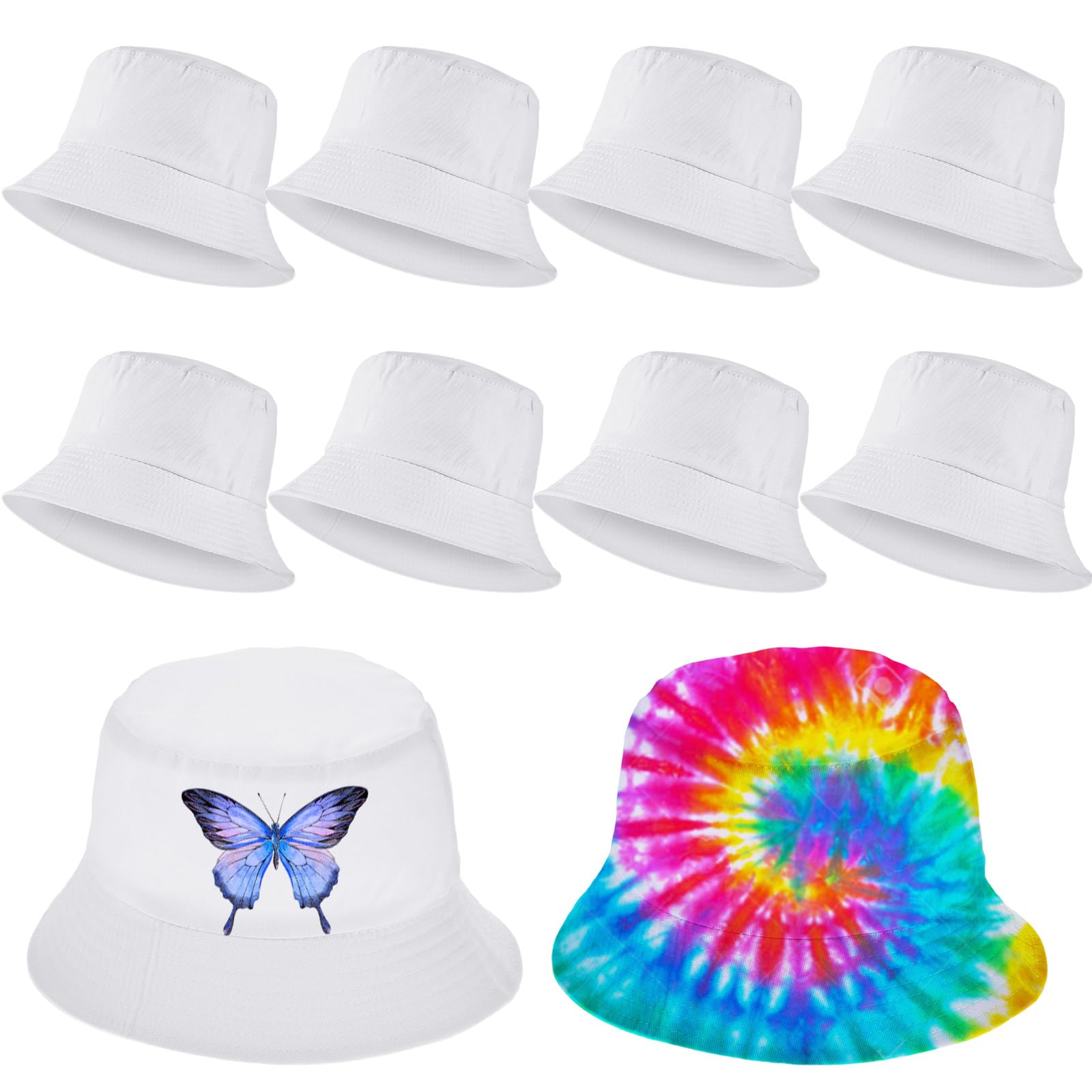 Toulite 10 Pcs Sublimation Blank Bucket Hat for Women Men Cotton Beach Fishing Cap Sublimation Hats Unisex Packable Hat for Travel Summer White