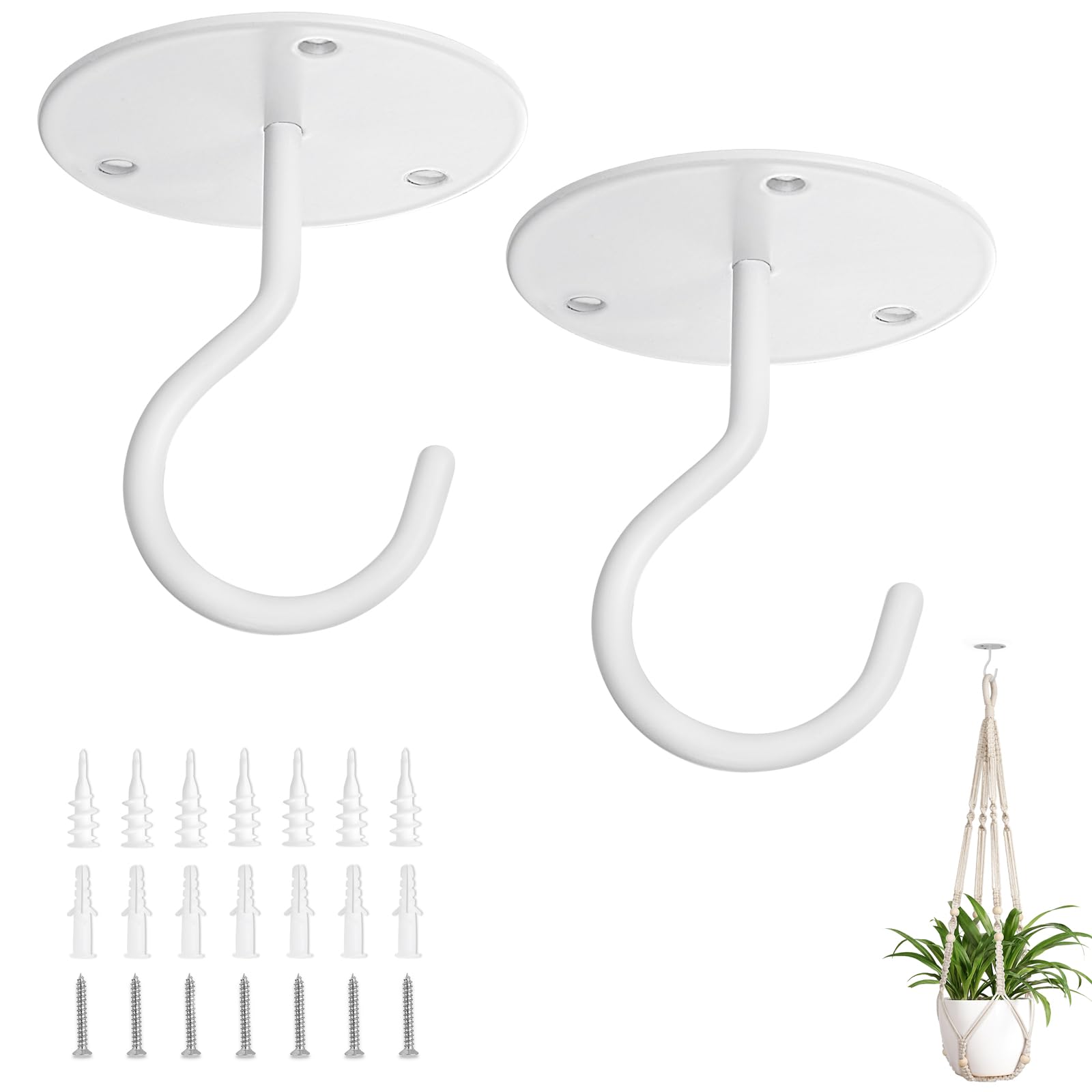 Mkono Ceiling Hooks for Hanging Plants, Metal Plant Hanger Bracket Wall Mount Hooks for Hanging Bird Feeders, Lanterns, Wind Chimes, Planters, Indoor&Outdoor Decoration Hooks (2-Pack) (White)