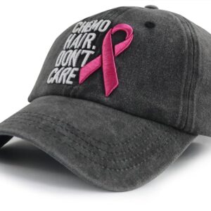 Breast Cancer Gifts for Women, 3D Embroidered Chemo Hair Don't Care Hat, Pink Ribbon Logo Breast Cancer Awareness Inspirational Gifts, Adjustable Cotton Chemo Caps for Women Cancer Survivor Friends