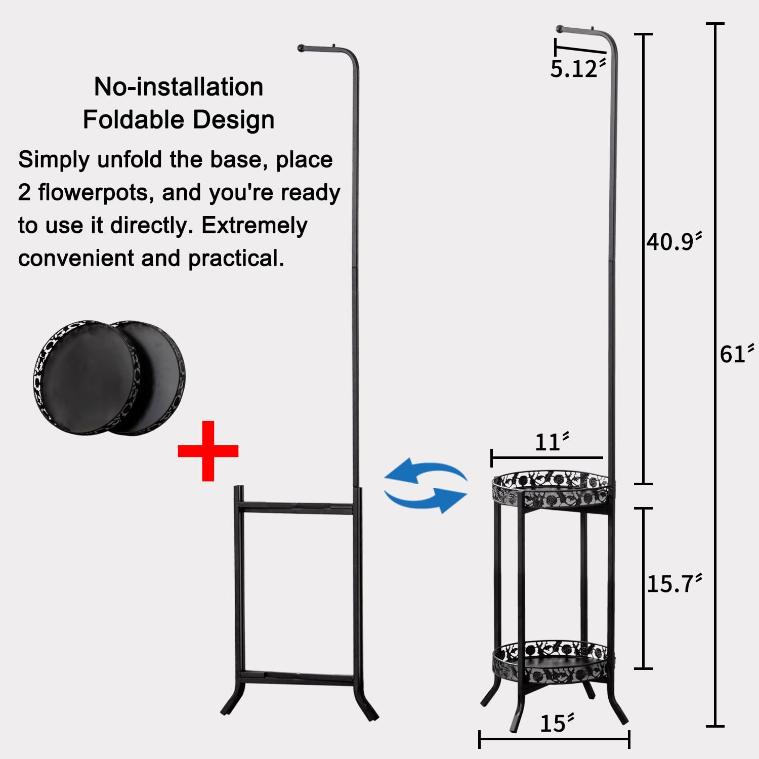 COPREE 2-tier Hanging Plant Stand, Space-Saving Iron Planter Shelves Flower Pot Organizer Rack Multiple Flower Pot Display Holder Shelf Indoor Outdoor Heavy Duty Planter Shelving Unit