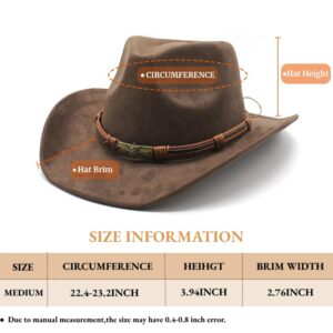 LIDHAY Cowboy Hat for Women and Men Western Suede Hat Panama Hat Cowboy & Cowgirl Hat Felt Wide Brim Women Men Fedora Hats 192 Brown