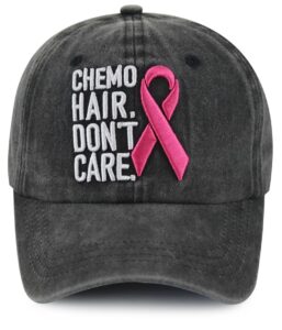 breast cancer gifts for women, 3d embroidered chemo hair don't care hat, pink ribbon logo breast cancer awareness inspirational gifts, adjustable cotton chemo caps for women cancer survivor friends