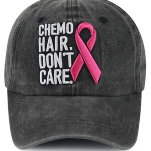 Breast Cancer Gifts for Women, 3D Embroidered Chemo Hair Don't Care Hat, Pink Ribbon Logo Breast Cancer Awareness Inspirational Gifts, Adjustable Cotton Chemo Caps for Women Cancer Survivor Friends