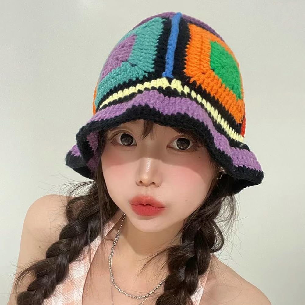 Floral Crochet Hat for Women Handmade Bucket Hats Foldable Multicolor Bucket Cap Casual Fisherman Caps Crochet Sun Hat 2023