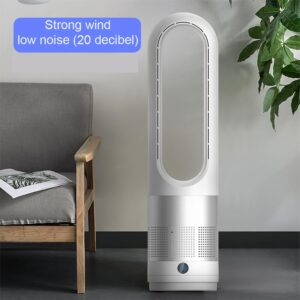 Voagupa Bladeless Heater and Fan Combo, All the Season, 80° Oscillating with Remote and Touch Control, 8H Timer, 24 Inch, Floor Fan for Indoor Use, Large Room, Silver White