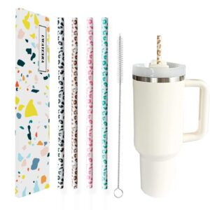 40oz replacement straws 4 pack | 40oz 30oz tumbler leopard straws, cheetah straws, iced coffee straws, 12 inches extra long straws, 30oz tumbler straws, leopard drinking straws, reusable straws