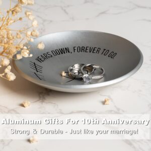 10th Anniversary Aluminum Gifts for Her/Him, 10 Year Wedding Anniversary for Wife Couple Parents, 4" Ring Holder Dish Jewelry Tray - Personalized Tin Ten Years Anniversary Decorations Ideas Gift