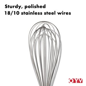 OYV 18/10 Stainless Steel Whisk, Ergonomic Handle, Dishwasher Safe Metal Whisk, Professional Whisk for Kitchen Cooking, Perfect for Blending, Whisking, Baking, and Beating, 10-Inch Wire Whisk