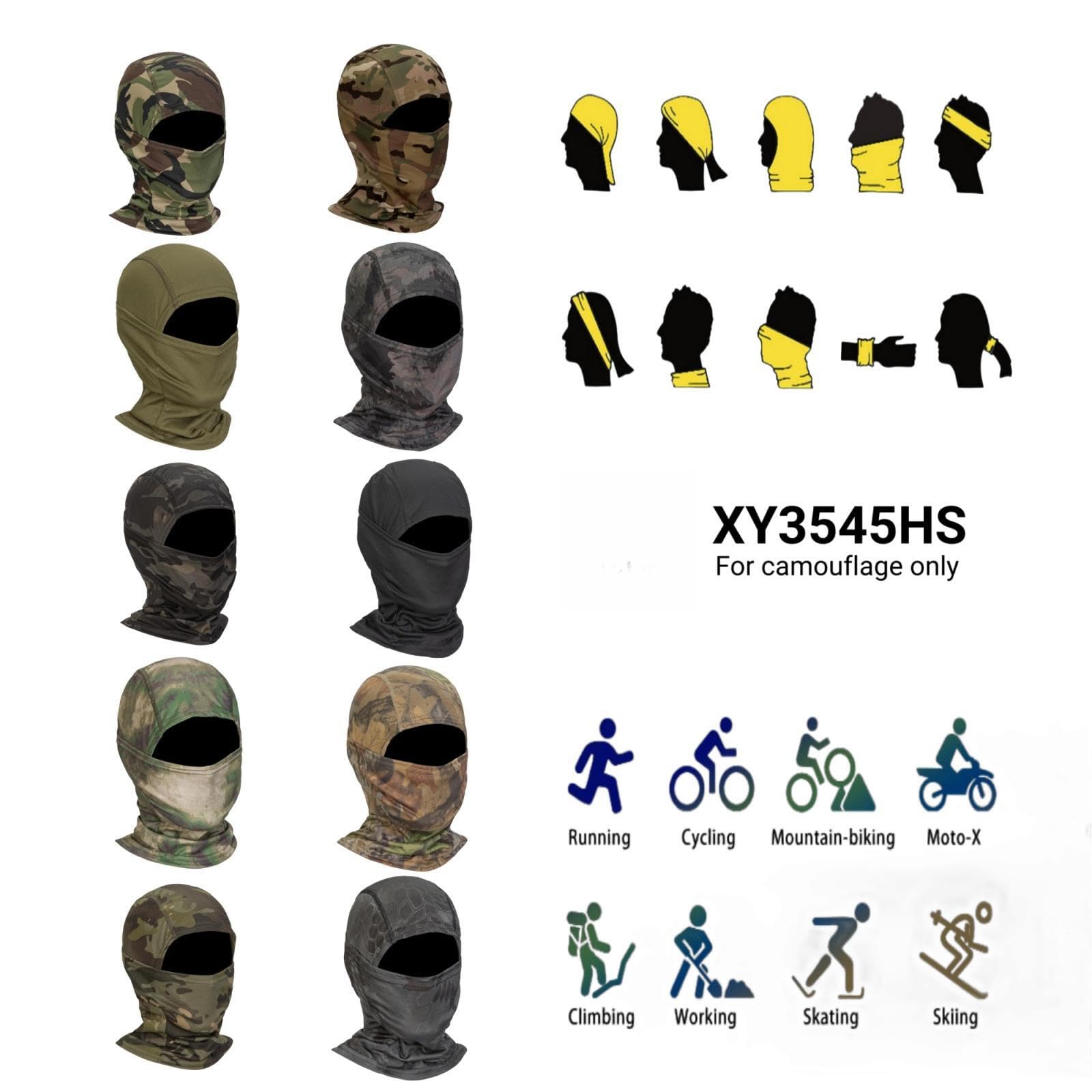 XY3545HS Camo Balaclava Face Mask for Man and Women-Hunting，Skiing，Motorcycle Windproof，UV Protection&Military Training