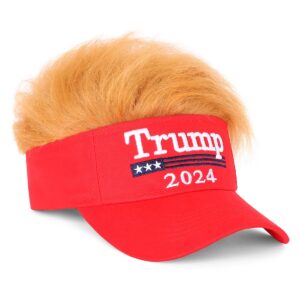 trump 2024 hat with hair,donald trump make america great again wig hat embroidered ultra adjustable maga baseball cap (red trump 2024 hat with hair)