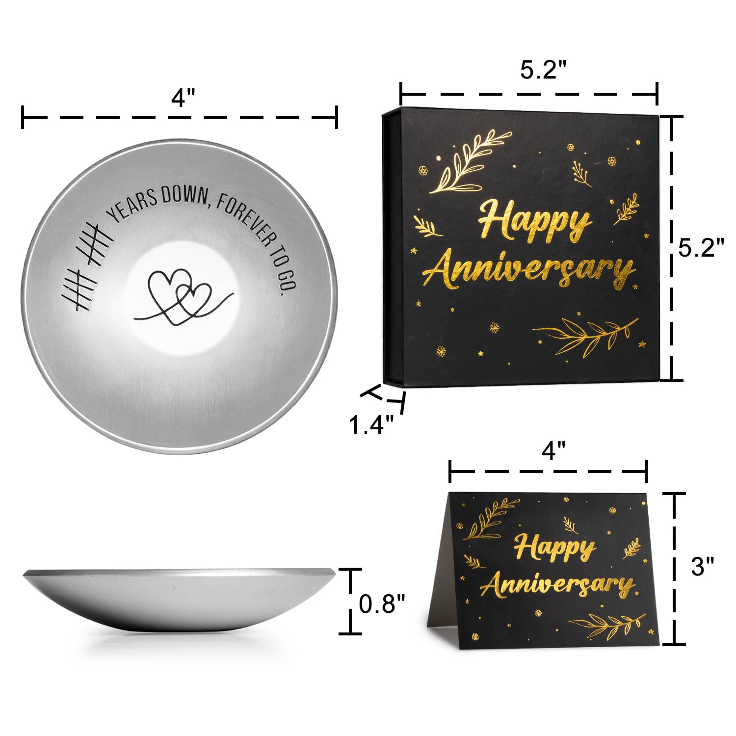 10th Anniversary Aluminum Gifts for Her/Him, 10 Year Wedding Anniversary for Wife Couple Parents, 4" Ring Holder Dish Jewelry Tray - Personalized Tin Ten Years Anniversary Decorations Ideas Gift