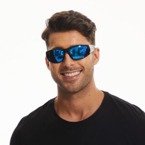 BNUS Polarized Sunglasses with Corning Glass Lens - High Definition, Fashionable, and Scratch-Resistant (Black/Blue Flash Polarized, Glass Lens)