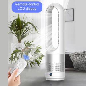 Voagupa Bladeless Heater and Fan Combo, All the Season, 80° Oscillating with Remote and Touch Control, 8H Timer, 24 Inch, Floor Fan for Indoor Use, Large Room, Silver White