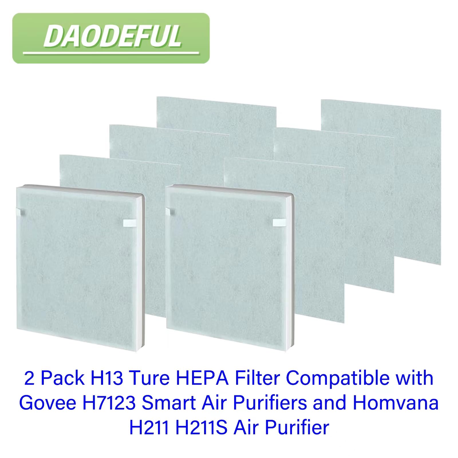 H7123101/H211/H211S Replacement Filter for Govee H7123 Smart Air Purifiers and Homvana H211 H211S Air Purifier, 2 Pack HEPA Filter + 4 Washable Pre-filter