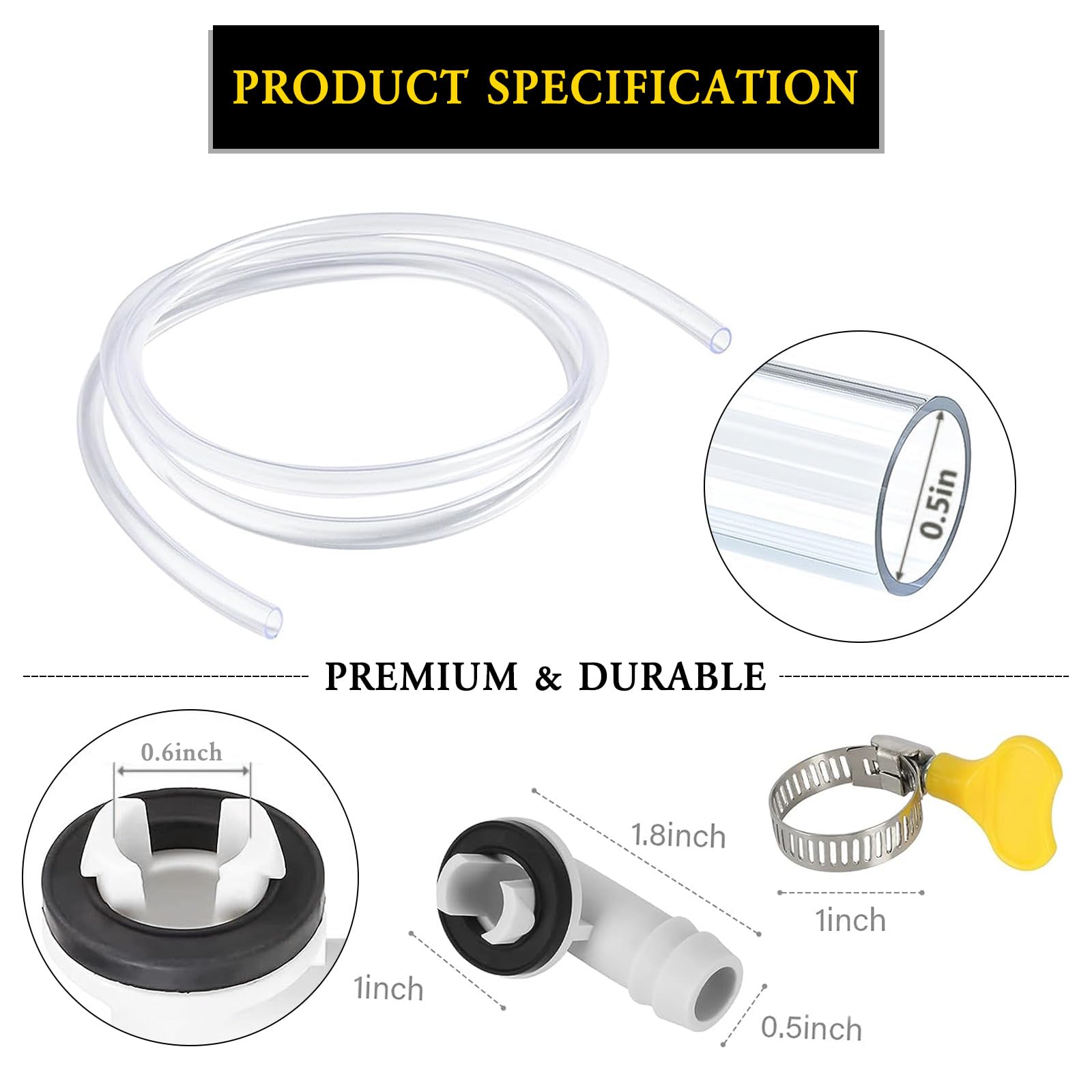 10ft Air Conditioner Drain Hose, AC Drain Hose Connector, Portable AC Drain Hose Replacement for Universal Mini-Split Unit and Window Air Conditioner Unit Parts