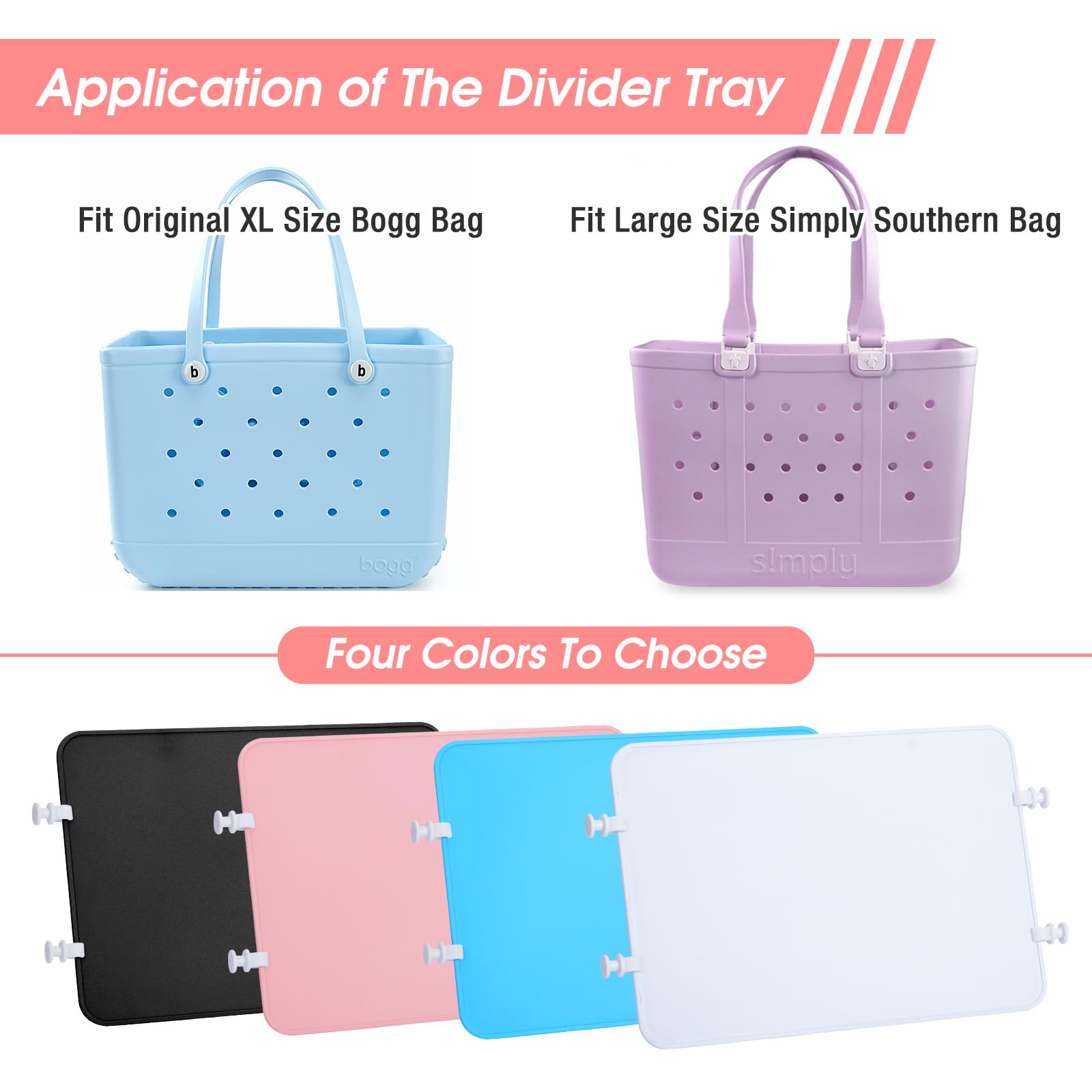 Raymall 2pcs Divider Tray for Bogg Bag, ABS Plastic Beach Bag Divider Tray For Bogg Tote Bags, Divides For Bogg Bag Accessories Inserts Compatible with Original XL Size Bogg Bag Divider Tray (Pink)