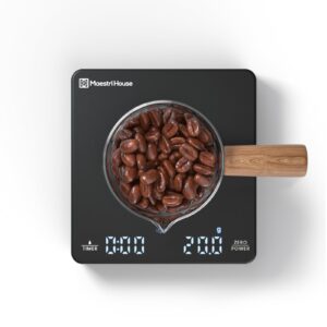 mini coffee scale with timer, maestri house rechargeable espresso scale, 2kg/0.1g accurate scale for espresso and pour-over coffee, portable digital kitchen scale with automatic timing-black