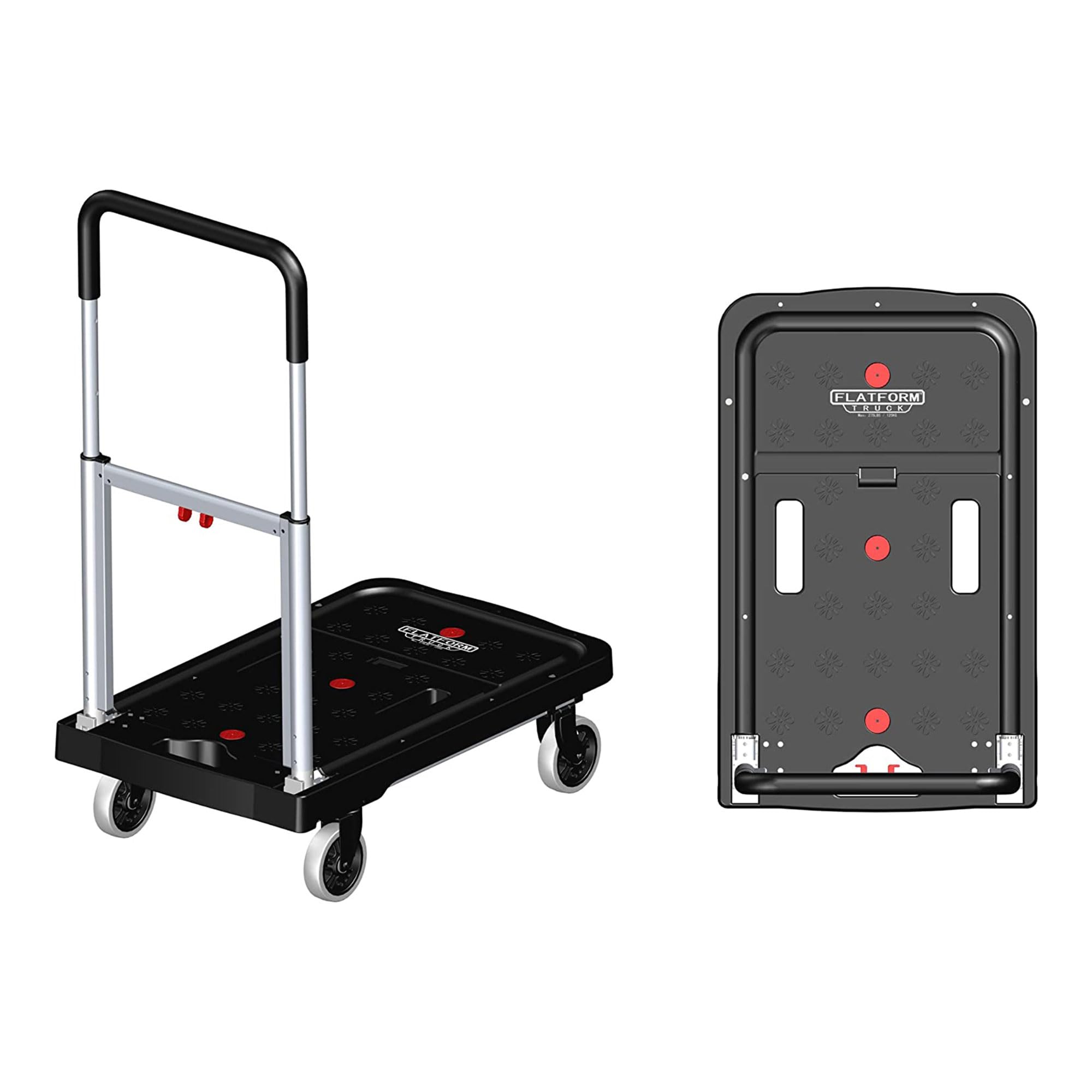 Magna Cart FF 4 Rubber 360-Degree Rotating Wheel Easy Folding Platform Transport Cart with 300 Pound Capacity and Telescoping 36-Inch Handle, (2 Pack)