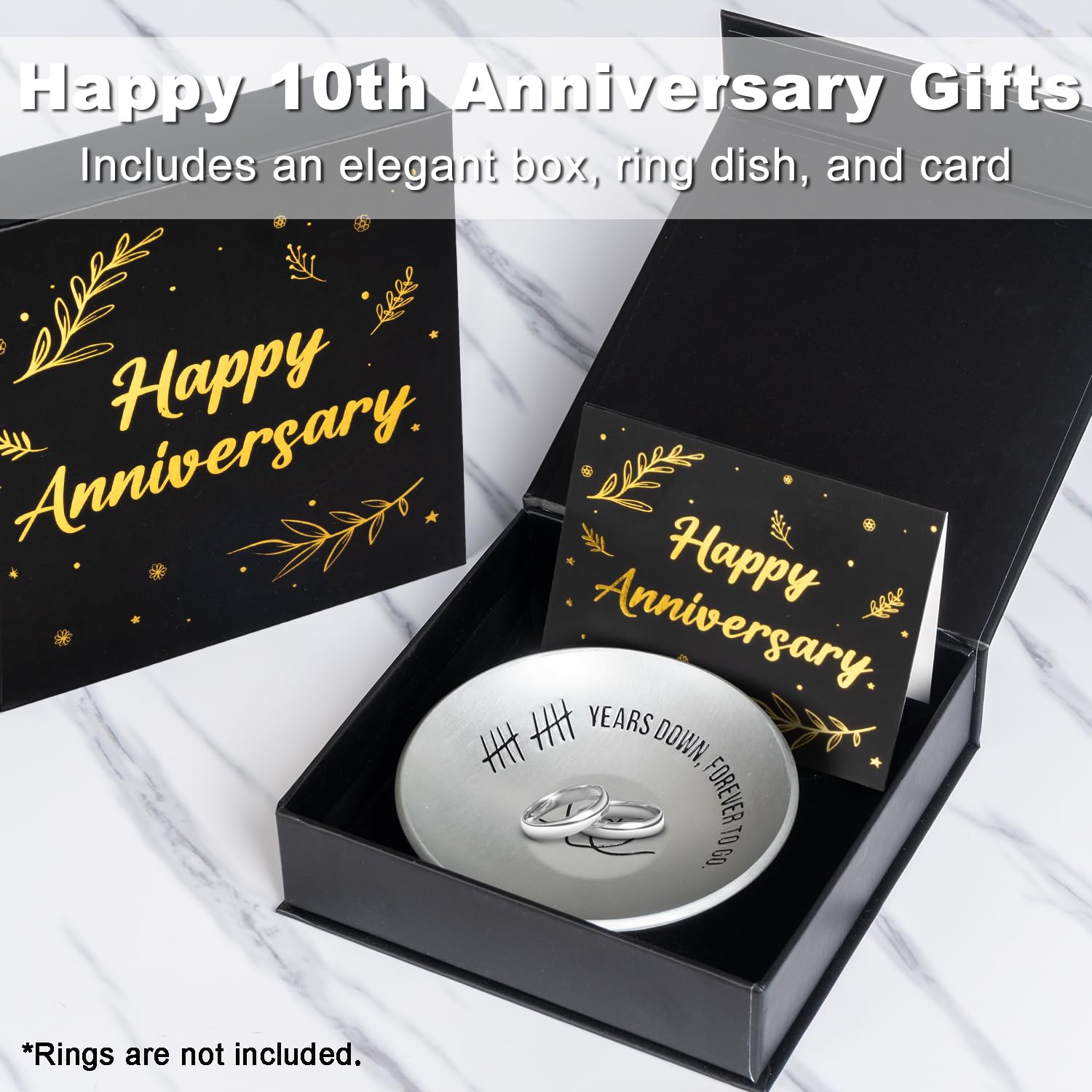 10th Anniversary Aluminum Gifts for Her/Him, 10 Year Wedding Anniversary for Wife Couple Parents, 4" Ring Holder Dish Jewelry Tray - Personalized Tin Ten Years Anniversary Decorations Ideas Gift