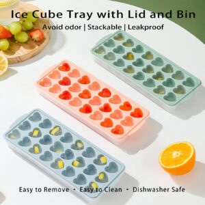 2 Pack Heart-Shaped Ice Cube Trays with lid and bin - 48 Holes Silicone Mini Heart Ice Cube Tray, BPA Free and Dishwasher Safe, Heart Shape Ice Cube Mold, Easy to Remove