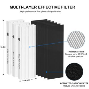 Ganteny True HEPA Filter Replacement Compatible with Fellowes AeraMax 100 90 DX5 DB5 Air Cleaner Purifier, Compared to Part 40101701 9287001 9324001, 3 x True HEPA Filter and 6 x Carbon Pre-Filter