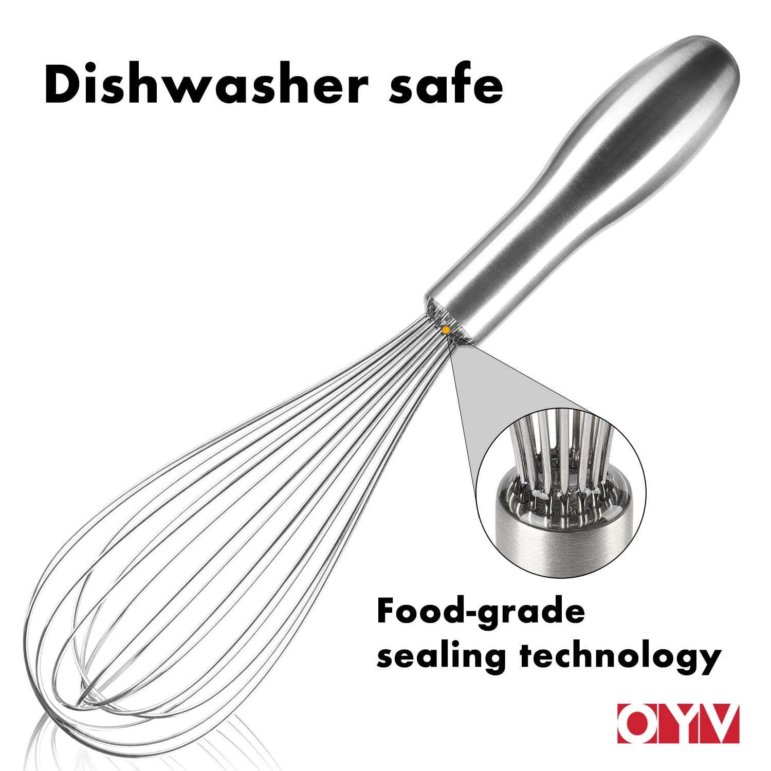 OYV 18/10 Stainless Steel Whisk, Ergonomic Handle, Dishwasher Safe Metal Whisk, Professional Whisk for Kitchen Cooking, Perfect for Blending, Whisking, Baking, and Beating, 10-Inch Wire Whisk