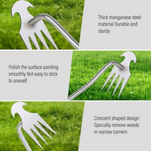 Weed Removal Tool, 2024 New Garden Weeding Tools Manganese Steel Hand Weeder Tool with Handle, 4 Teethes Dual Purpose Manual Weeders Tool Weed Pulling Tool for Garden (Rubber Handle)