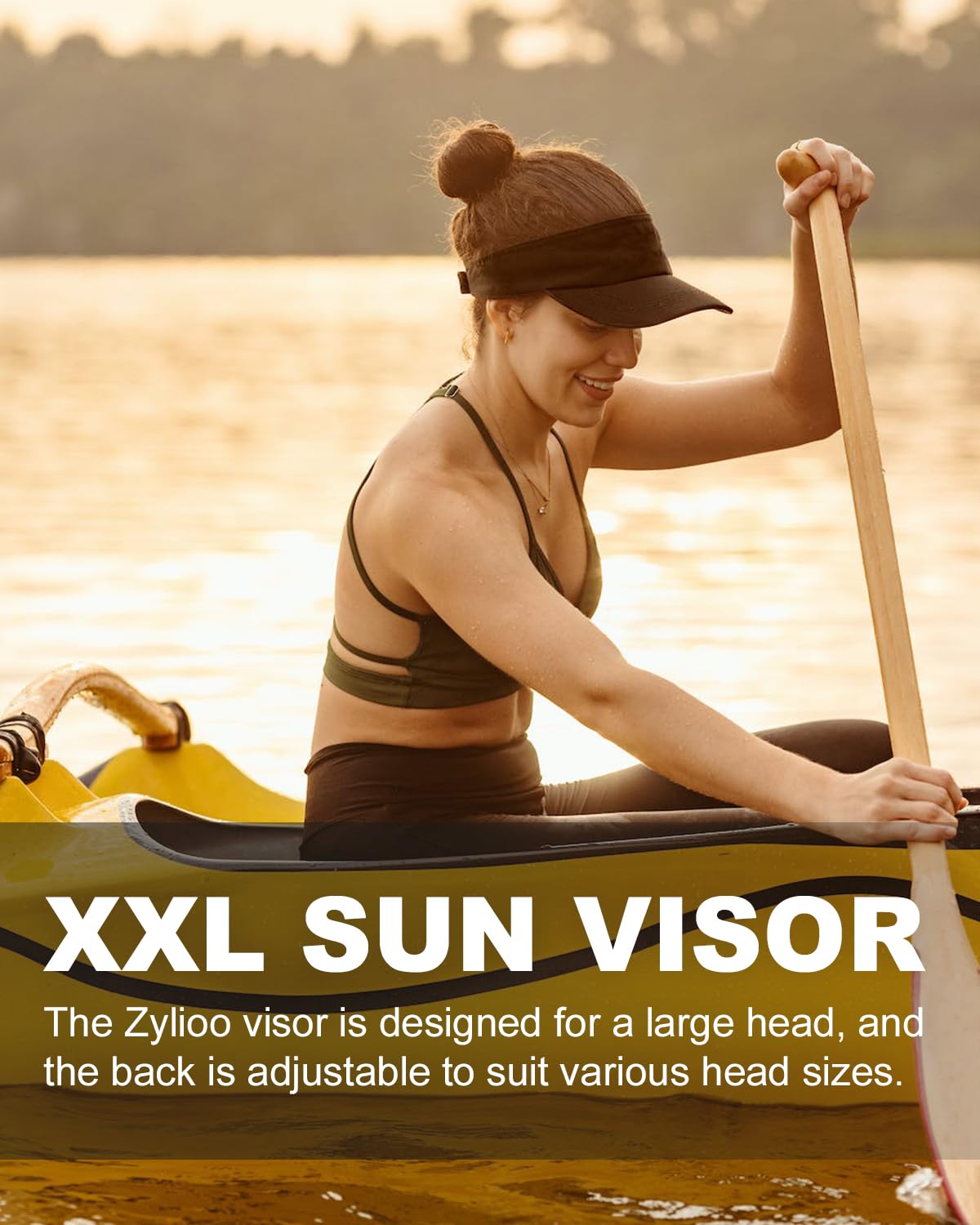 Zylioo XXL Sun Visor Hats,Summer Breathable Visor Cap,UV UPF Packable Travel Visor for Heads 22"-25" Black