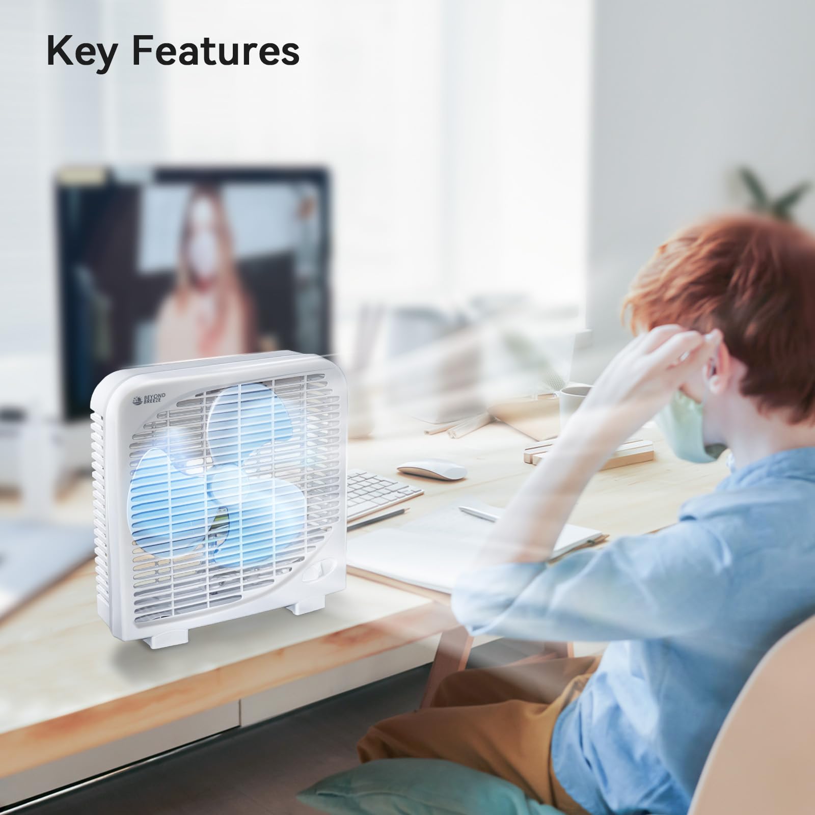 BEYOND BREEZE Box Fan, 9 inch 2 Speeds Table Fan with Strong Airflow, Portable Tabletop Fan for Bedroom, Bathroom, Kitchen